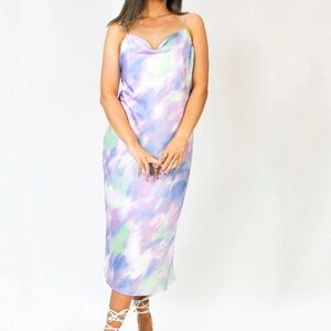 SKIES ARE BLUE • Be Our Guest Satin Midi Dress